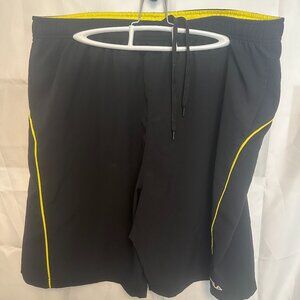 FILA Mens Gym Shorts, Size XXL, Black with Yellow Stripes